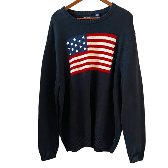 Chaps Other - Chaps Navy Crewneck Sweater with American Flag